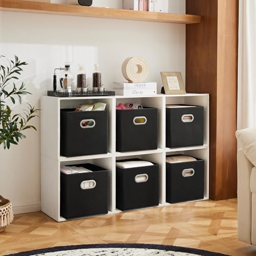 MAX Houser 6 Pack Foldable Fabric Storage Bins with Handles, Black | 6 pack cloth storage bins with dual carry handles, Foldable Storage Cubes Organizer Baskets, ideal for home bedroom closet
