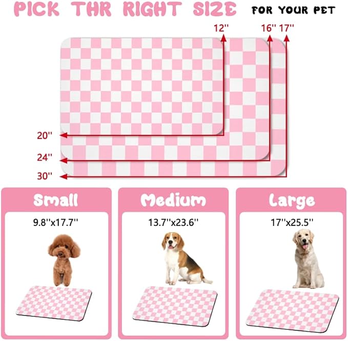 Dog Food Mats for Floors Waterproof, Pet Water Bowl Mats Pet Feeding Absorbent Placemats Plaid 17 * 30 inch