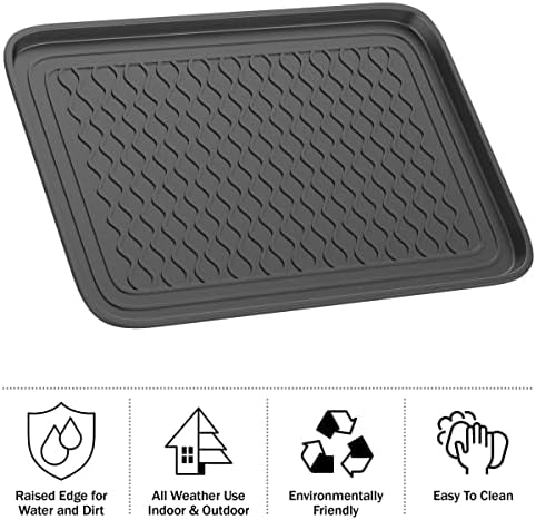 Stalwart Indoor Outdoor Boot Tray, Dark Gray, 23.75x15.75, 2-Pack | Medium All Weather Water Resistant Plastic Utility Shoe Mat for Indoor and Outdoor Use in All Seasons