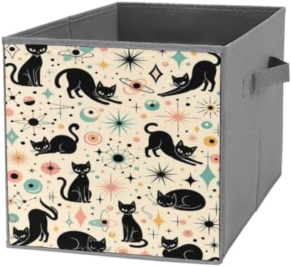 Black Cats And Storage Bin with Handles, Oxford Fabric Foldable Storage Cube Organizer for Clothes, Towels, Bedroom, Living Room, Home Organization