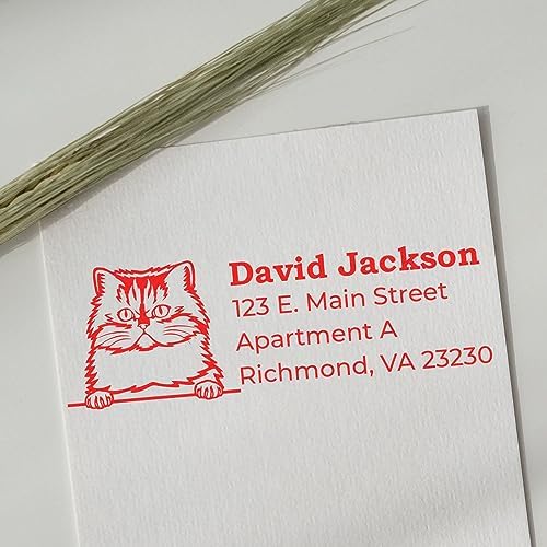 Persian Cat Address Stamp Duo, Return Address Hand Stamp for Crafters, Custom Mail, Envelopes, Weddings, Teachers
