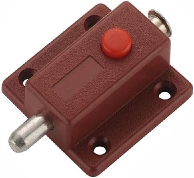 Press-to-Unlock Spring Latch for Cabinet Drawer Pet Door Tool Box Storage Chest (Brown Without Cap)