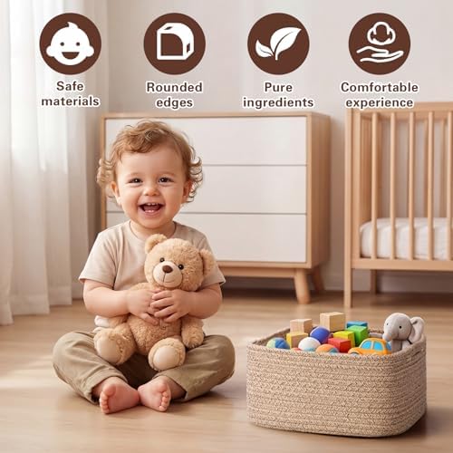 Storage Baskets for Shelves, 2 Pack Shallow Basket