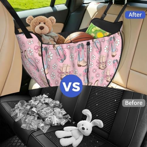 Cowboy Boots Floral Car Seat Organizer Backseat Storage Bag, Large Waterproof Vehicle Organizer With Adjustable Straps For Gear Essentials, Fits Most Cars
