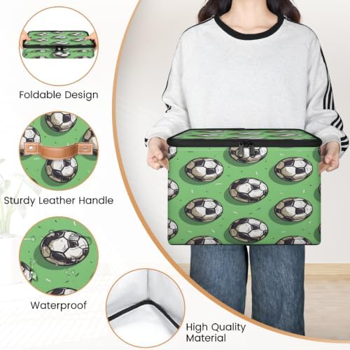 Sports Soccer Balls Storage Box with Zipper Lid | Collapsible, Fabric, Storage Bin, Handle, Large, Closet Organizer, Containers, Bedroom, Home, Soccer Football