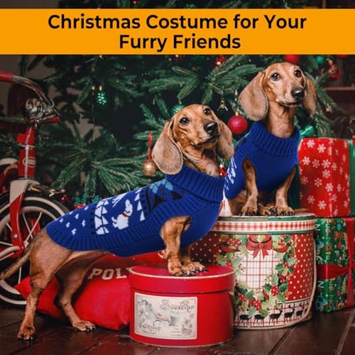 Lelepet Dachshund Sweater Turtleneck Dog Sweaters for Small Dogs (XS-XL) | Warm Pullover Knitted Dog Coat,Cold Weather Dachshund Clothes,Fall/Winter Cozy Outfit for Wiener Dogs,Stretchy Knitwear, Blue