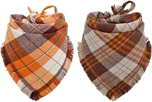 Fall Dog Bandana Autumn Thanksgiving Plaid Reversible Triangle Bibs Scarf