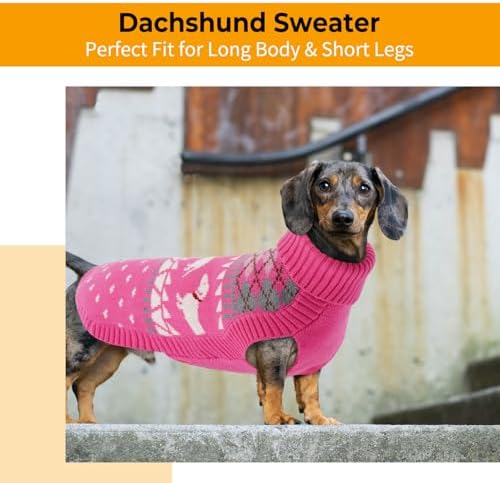 Lelepet Mini Dachshund Sweater Turtleneck Dog Sweaters for Small Dogs XS-XL | Pullover Knitted Dog Coat,Cold Weather Dachshund Clothes, Fall/Winter Cozy Outfit for Wiener Dogs,Stretchy Knitwear,XS,Pink