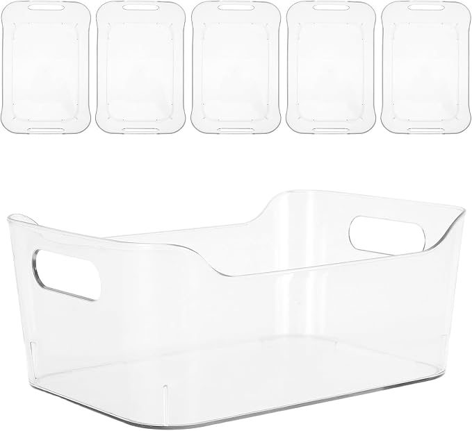 6pcs Plastic Storage Bins for Refrigerator Organizer Pet | Fridge Crisper Drawer, Medicine Cabinet Bin, Space-saving Design, Easy Clean Surfaces, Comfortable to Hold Handles
