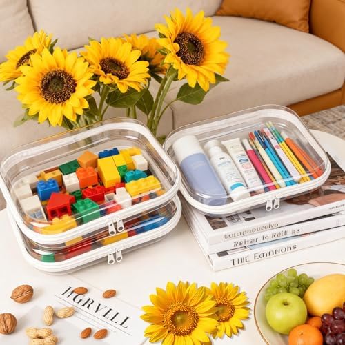 3 Pack Plastic Clear Hard Shell Zipper Case, Waterproof Clear Zipper Pouches Hard Shell, Large Size Zipper Pouches for Travel, Makeup Bag Organizer