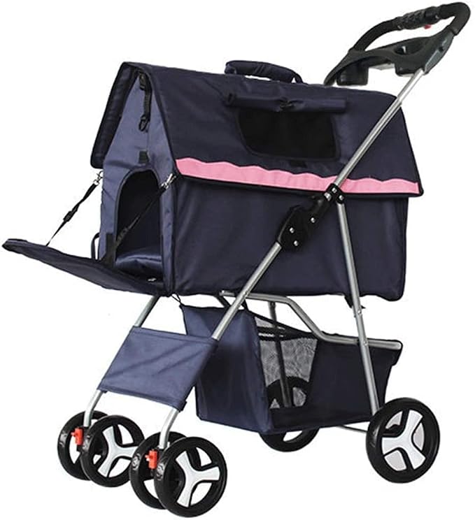 Double Dog Stroller Pet Stroller Travel Stroller Sitting Lying Foldable Lightweight Cart Cat Dog Carriers Bag (A) (E)