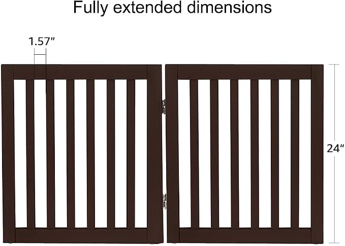 unipaws 24”H Free Standing Pet Gate for Dog Cat, 40”Wide Wooden Dog Gates | Foldable Pet Fence for Doorway, Stairs, Step, Expandable Doggy Barrier, Indoor Use