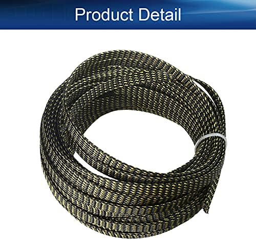 Bettomshin 1Pc 32.8Ft(10m) Cable Management Sleeve, 5/16"(8mm) Width PET Black & Gold Cord Protector, Wire Loom Tube Insulated Split Sleeving for USB Cable Power Cord Organizer Video Cable Hider