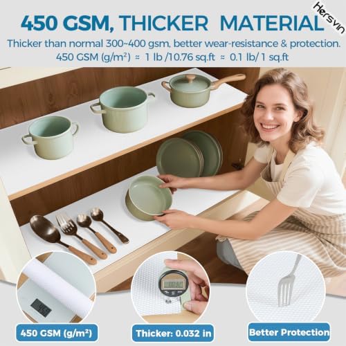Hersvin Shelf Liners 20 in x 20 ft EVA Drawer Mats, Non-Adhesive Cupboard Pad, Kitchen Cabinet Lining Fridge Cushion (White Dot, 50.8cmx610cm)