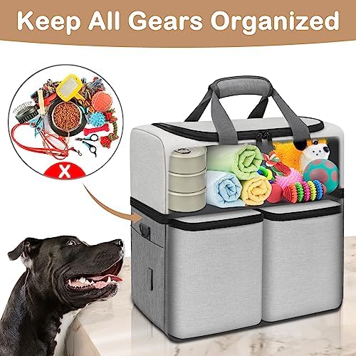 Mancro Dual Layers Dog Travel Bag,Dark Grey and Black