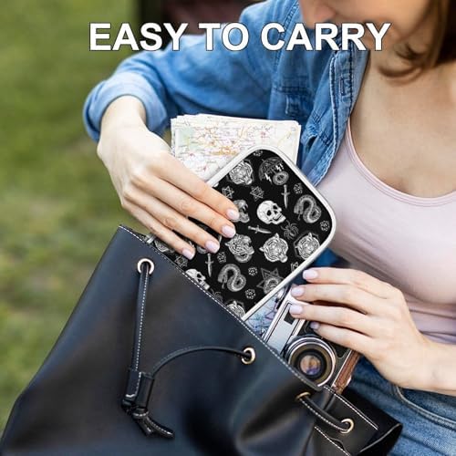 Large Cute Pencil Case, Colored Pen Pouch With Zipper Storage And Organizer Tattoo Dice Diamond Skull Tiger Snake Spider Knife Black