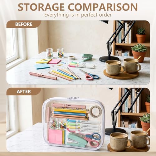 TenKa 6 Pack Clear Hard Shell Zipper Case Large, Hard Plastic Zipper Pouches for Organizing, Stackable Vertical Storage Document Bags for A4 Paper, Puzzles, Board Games & Office Supplies (6L)
