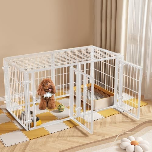 48 Inch Puppy Playpen Easy Assemble Dogs Cage Kennels (Black) (White) | 48 Inch Heavy Duty Wire Puppy Playpen; Foldable Design; Top Cover; Easy Assembly