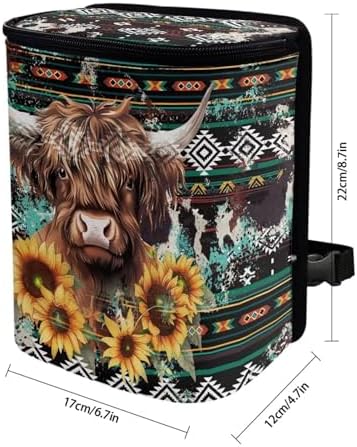 DISNIMO Aztec Sunflower Cow Car Trash Can with Lid Portable Garbage Bag Leak-Proof Car Storage Bag Car Garbage Can Car Accessories Interior Organizer Storage Bin