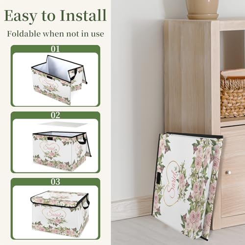 Flower Storage Bin with Lid Personalized Storage Baskets for Organizing Foldable Closet Organizers with Handles,Cute Basket for Boys Girls for Clothes Blanket Pet Dog Toy Basket Storage (2 Pack)