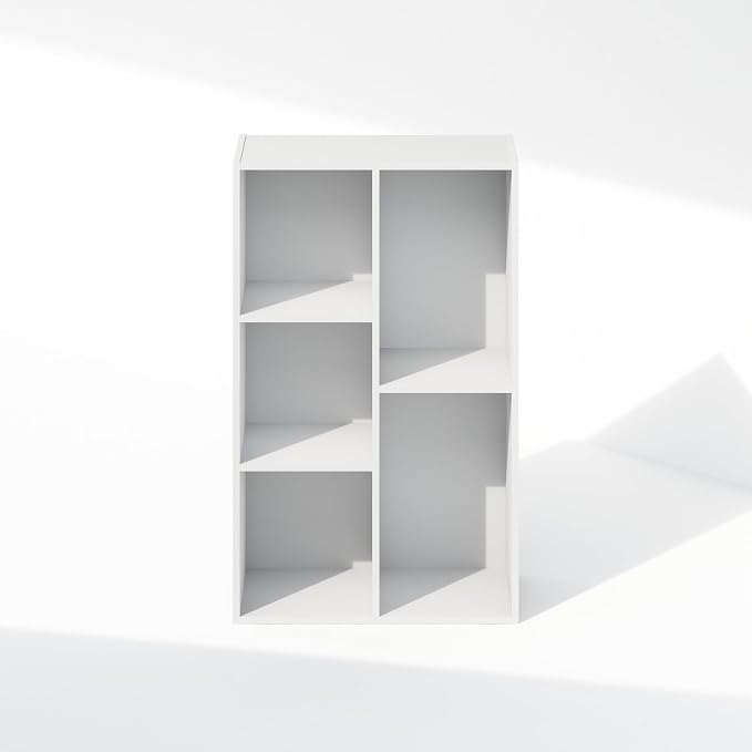 Furinno Reed Closet Organizers and Storage, 5-Cube Reversible Closet Shelves, Closet Organization Shelf, 9.4 x 19.5 x 31.5, for Bedroom, Closet, White