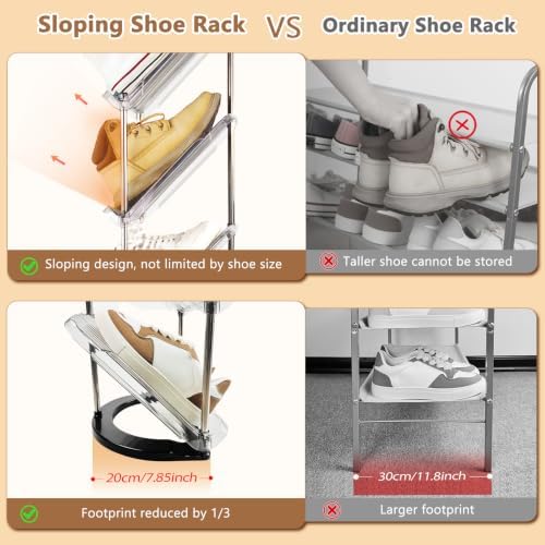 Slanted Narrow Shoe Rack 5 Tiers, Slim Depth Vertical Shoe Shelf - 1 Pack | Small Spaces Shoe Storage, Fits All Shoes & Boots Organizer, Free Standing, Tall, Sloping, Thin, Corner, Entryway, Ergonomic