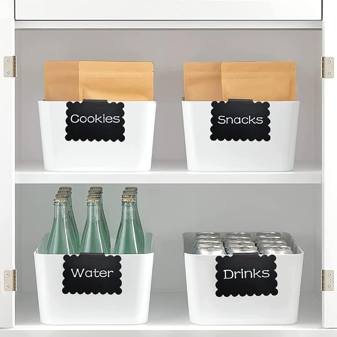 20 Reusable Basket Labels with Clip-On Design, Perfect for Kitchen and Closet Organization, Includes 2 White Chalk Markers