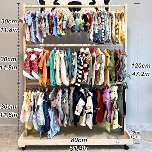 SYUFRE Dog Garment Rack Pet Armoire Wardrobe Wooden Dress Up Clothes Storage Small Dog Closet Pet Clothes Organizer Accessories for Doll Cat and Puppy (Color : Square with Wheels Large), 10200230