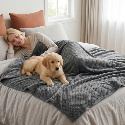 Catalonia Waterproof Dog Blanket, Reversible Leakproof Furniture Protector | Grey Fleece Mat for Small to Large Dogs & Cats, Helps Protect Sofa, Bed & Couch from Liquids, Urine & Messes, 40 x 60 Inches