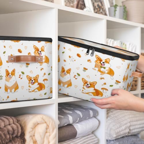 Funny Cute Dog Collapsible Fabric Storage Bin with Lid | Storage Basket, Foldable, Waterproof, Handle, Large, Closet Organizer, Home, Funny Animals Dog