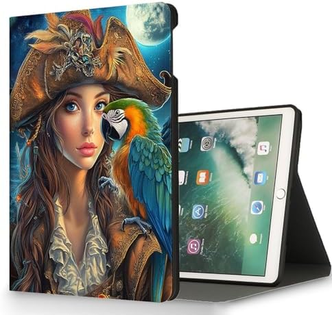 for Microsoft Surface Pro 7 Plus,Surface Pro 7/6/5/4 12.3" Tablet Case,Auto Wake/Sleep,Adjustable Stand Protective Cover - Pirate Girl with Parrot