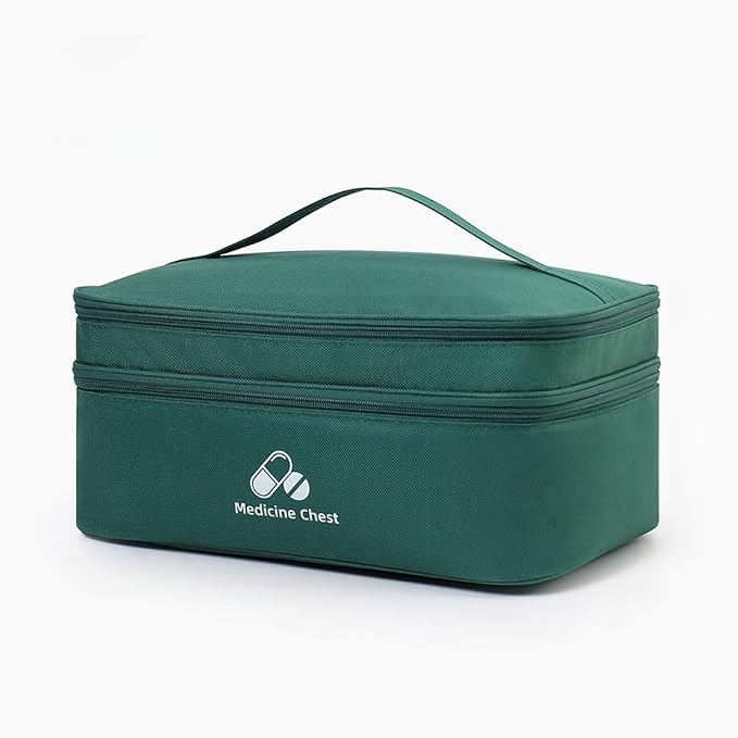 Dual Layers First Aid Bag Empty with Lockable Zipper,Pill Bottle Organizer Storage Bags,Household Medicine Storage Bag for Home Pills Vitamins Emergency Supplies Travel (Green,13.78×9.45×6.69inch)