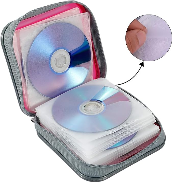 CD Case, 40 Capacity CD DVD Case Wallet Holder Portable Disc VCD Heavy Duty Binder Storage Organizer (Pink)