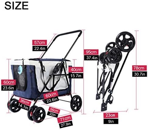 Cat or Dog Crate and Pet Trolley Soft Sided Foldable Easy Fold with Removable Liner for Small Medium Dogs Cats for Travel or Overnights (Blue)
