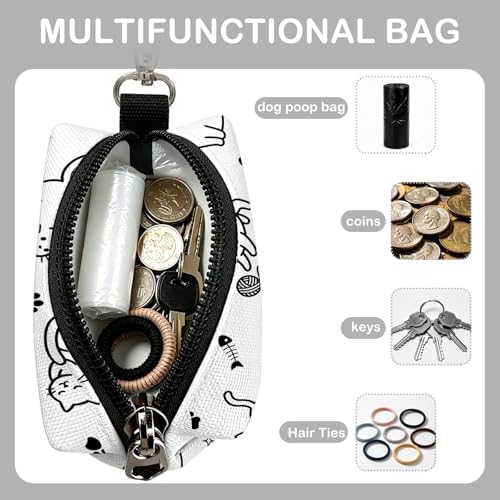 Dog Poop Bag Dispenser for Leash with Zippered - Cat Print