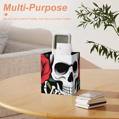 Modern Leather Desk Organizer Pen Cup Pencil Holder Vintage Rock Snake Knife Wild Eagle Rose Skull Makeup Brush Storage
