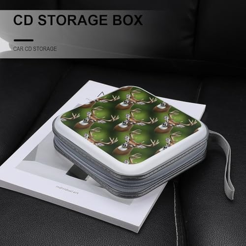 40-Disc CD/DVD Organizer Wallet Hunting Deer, Heavy-Duty Hard Plastic Binder, Portable Storage Case with Carry Strap for Car