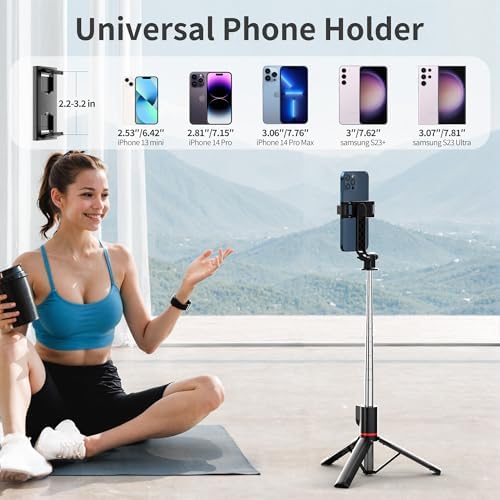 Selfie Stick for iPhone, 360°Rotating Tripod for Phone with Detachable Remote, Portable Phone Tripod Stand for Video Recording, Compact & Lightweight