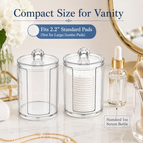 2 Pcs Cotton Round Holder with Lid Plastic Pad Dispenser | Clear Makeup Remover Pads Container, Storage Organizer for Bathroom Vanity, Plastic Jar, for Makeup Remover Pads