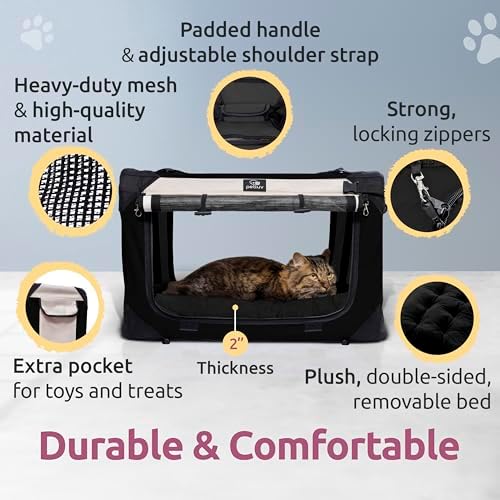 Cat & Dog Pet Carrier, Soft-Sided, Large 24"x16"x16", Fits Large Cat, 2 Cats, or Medium Dog Comfortably, Great for Travel & Vet Visits, Privacy Windows, Removable Bed, Locking Zippers, Foldable