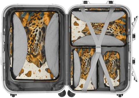 Leopard 4 Set Packing Cubes Luggage Organizer Bags for Travel Accessories and Essentials, Butterfly Leopard Print