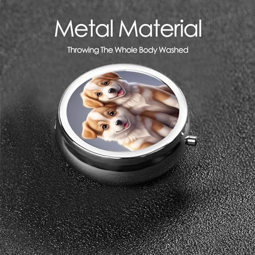ZhongGuo Cute Pet Dogs Printed Pill Organizer,Round Travel Pill Organizer Mini Medicine Pill Box for Purse Iron Plating