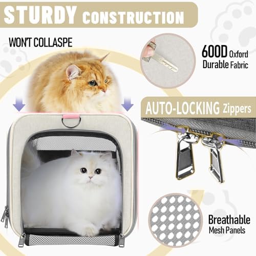 GAPZER Large Cat Carrier Soft, Collapsible Travel Pet Carry Bag, Small Dogs | Big Kitten Cat 20lbs Mainecoon, Top Open Travel Shih-Tzu Pet Kennel, Yorkie Small Dog 10 Pound, 18x12x12, Durable Cloth Beige