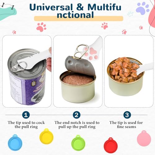 Uiifan 8 Pcs Cat Food Can Covers Lids Set, Silicone Pet Food Can Lids with Multi-Function Cat Foods Spoon and Opener, Silicone Wet Foods Spoon for Cats and Dogs(Multicolor)