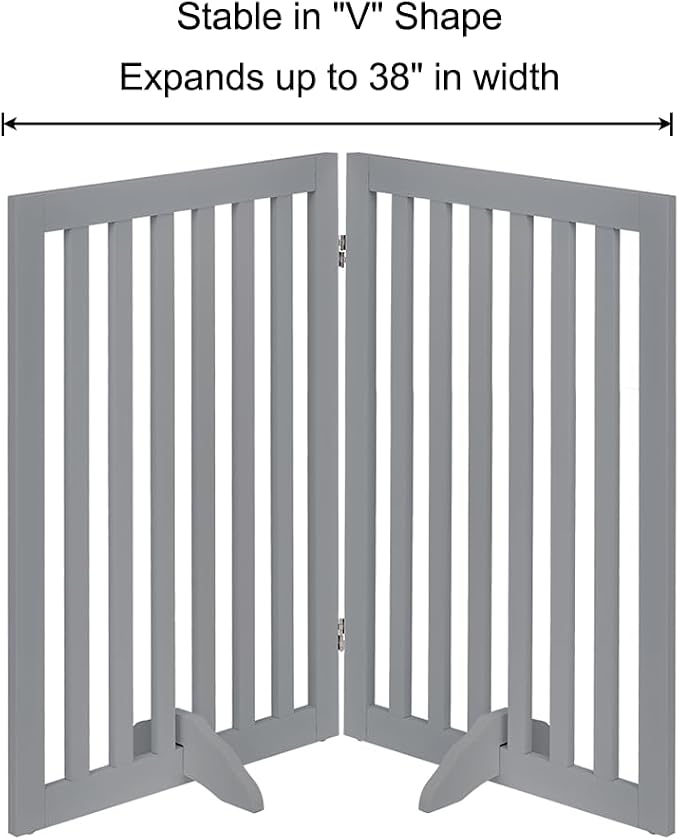 unipaws 36”H Free Standing Pet Gate for Dog Cat, 40”Wide Wooden Dog Gates | Foldable Pet Fence for Doorway, Stairs, Step, Expandable Doggy Barrier, Indoor Use