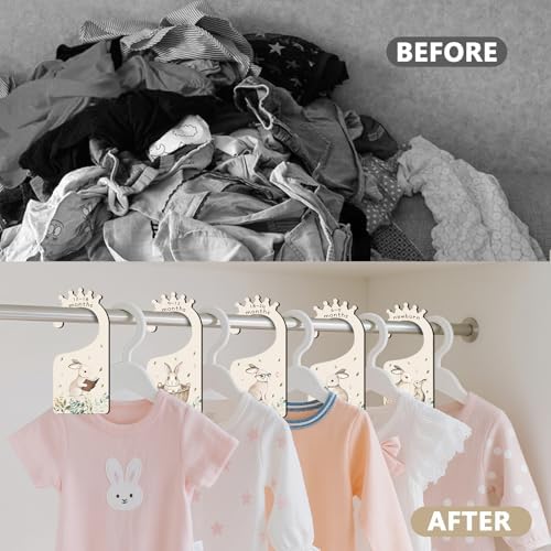Baby Clothes Dividers for Closet - Set of 8 Wooden Baby Size Closet Dividers Newborn to 24 Months, Rabbits Babies Clothes Organizer for Boys Girl Nursery Decor Gender-Neutral Newborn Hangers Dividers
