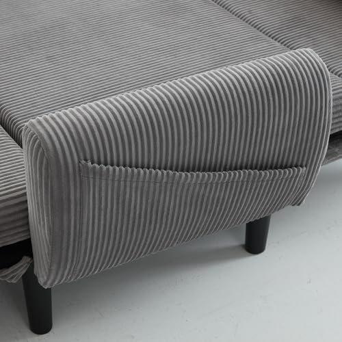 52" Corduroy Love seat Sofa Day Bed Recliner with Storage Pocket USB Charger Minimalist Design 2-Seat Sofa Set with Velvet Fabric for Living Room Office Apartment Gray