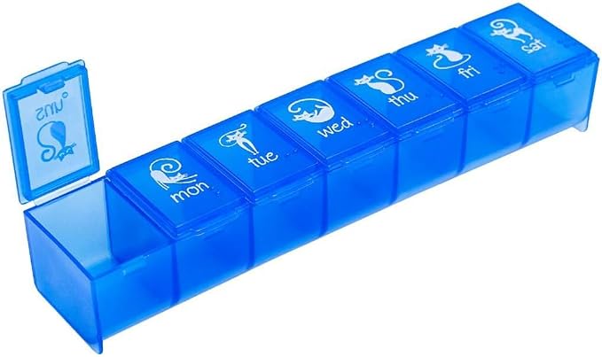 Ezy Dose Pets Weekly 7-Day Pill Organizer for Cats, Blue, Large | Medicine Planner, Vitamin Organizer Box for Cats, Easy to Use, Transparent Lids, Convenient for Treats