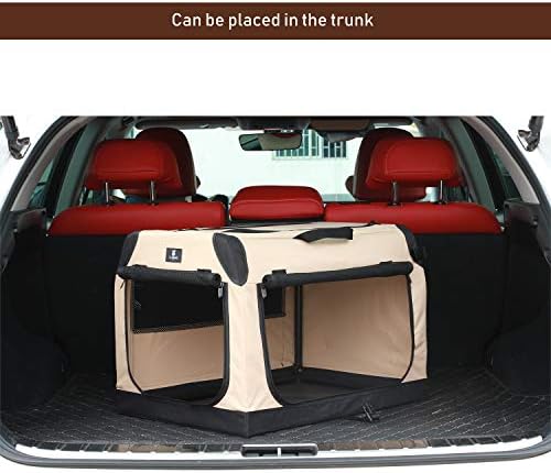 X-ZONE PET 3-Door Portable Soft-Sided Folding Soft Dog Travel Crate Collapsible Pet Kennel,Large, Tan, 32 x 23 x 23 Inches