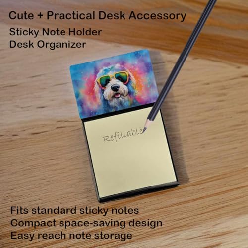 Caroline's Treasures Old English Sheepdog Hippie Dawg Sticky Note Holder Refillable Dispenser Self-Sticky Note Pads, Memo Pads Blank Desk Accessories